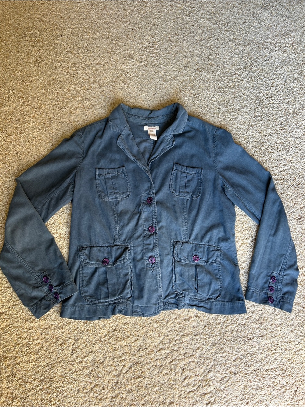 Sundance Dusty Blue mini corduroy unlined Button-Front Utility Blazer- Medium